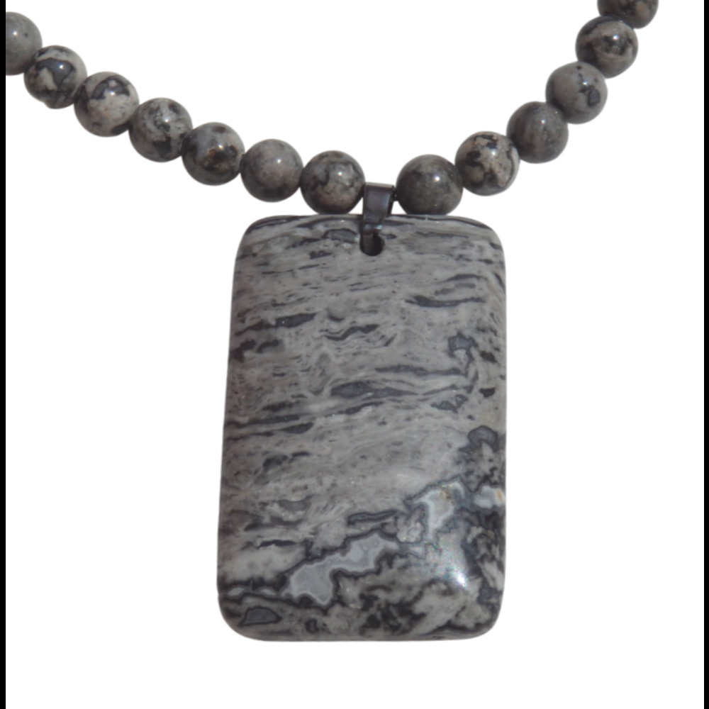 Silver crazy lace agate necklace and pendant 952